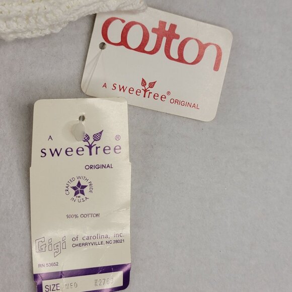 Vintage 90s Sweetree V-Neck Knit Sweater Wide Yellow Stripe Cotton Med Deadstock - Picture 3 of 7